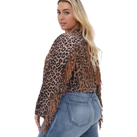 VOCAL APPAREL Fringe Cropped Leopard Print Western Jacket Plus Size 1X-3X NWT - Picture 3 of 11